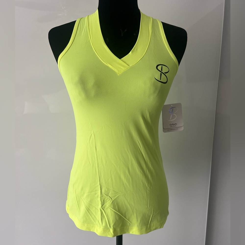 Sofibella Neon Athletic Racerback Women Tennis/Pickleball Tank Top VNeck Size XS